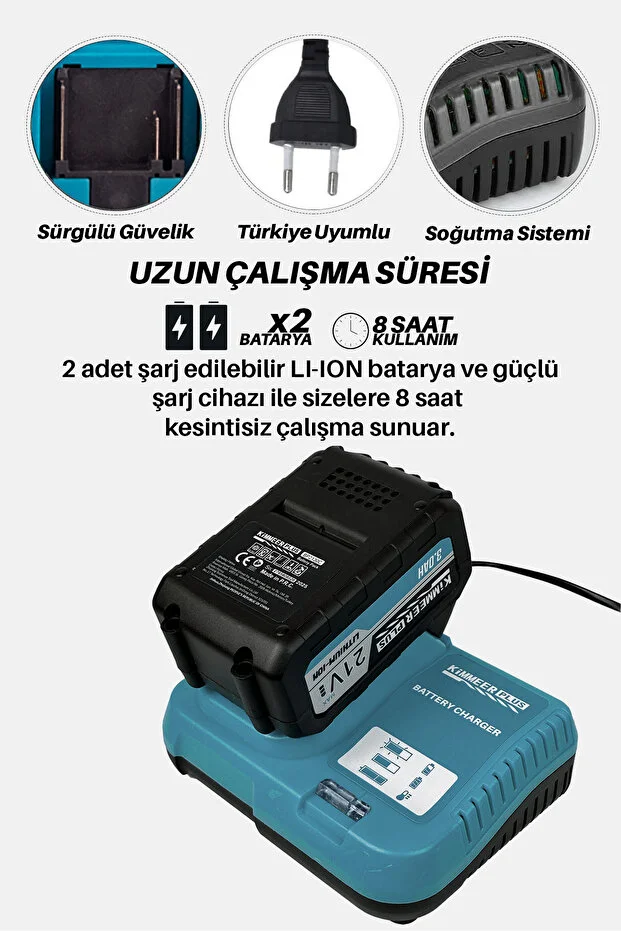 KİMMEER PLUS Profesyonel 4’Lü Set Şarjlı Makas Testere Tırpan Ve Teleskopik Uzatma 2 Metre